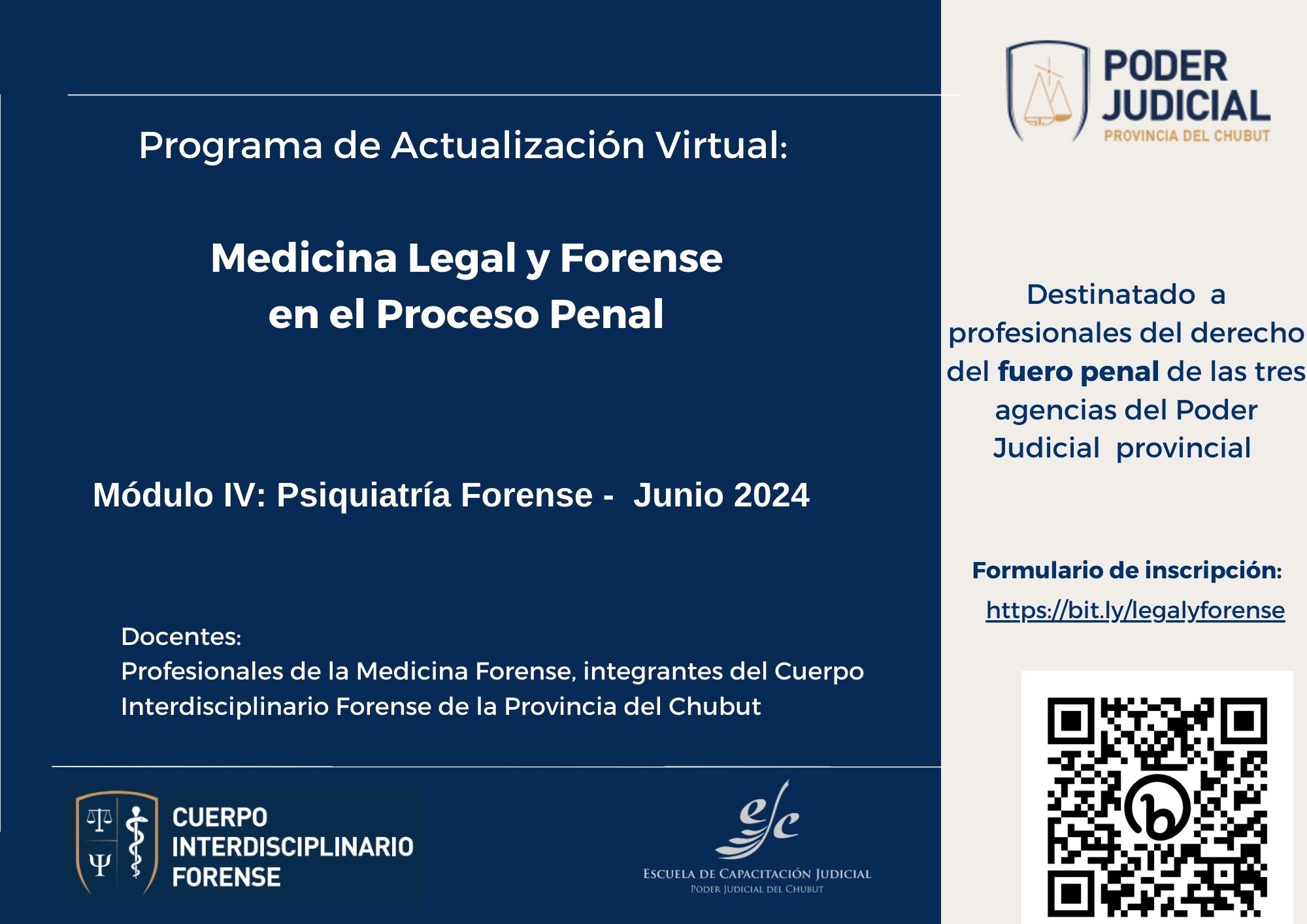 Flyer del Programa de actualización Medicina Legal y Forense en el Proceso Penal